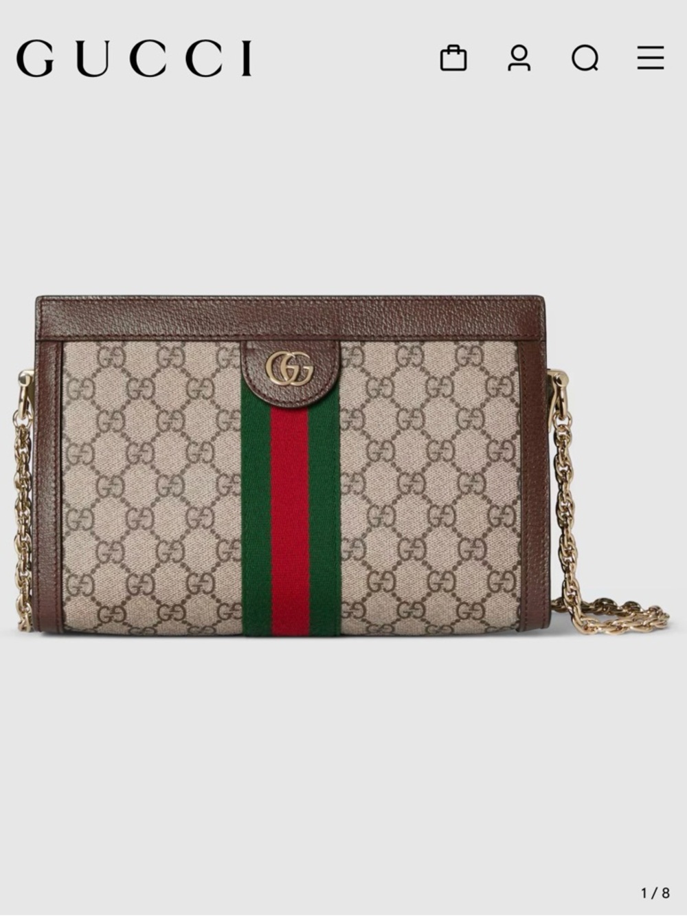 Gucci Beige GG Supreme Canvas Crossbody with Brown Trim and Green-Red Web